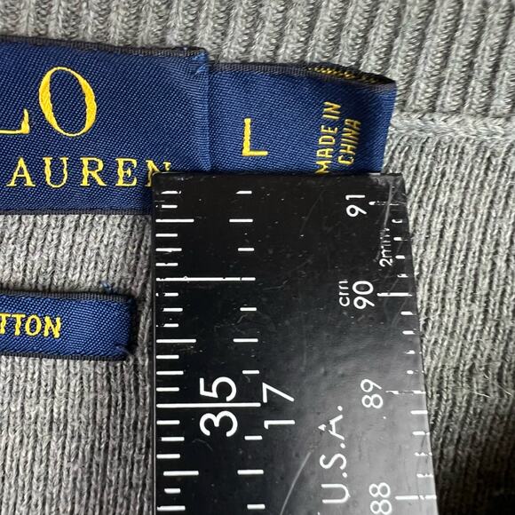 Polo Ralph Lauren Sweater Men's Large Gray V-Neck Pullover Green Pony Logo - Picture 5 of 10